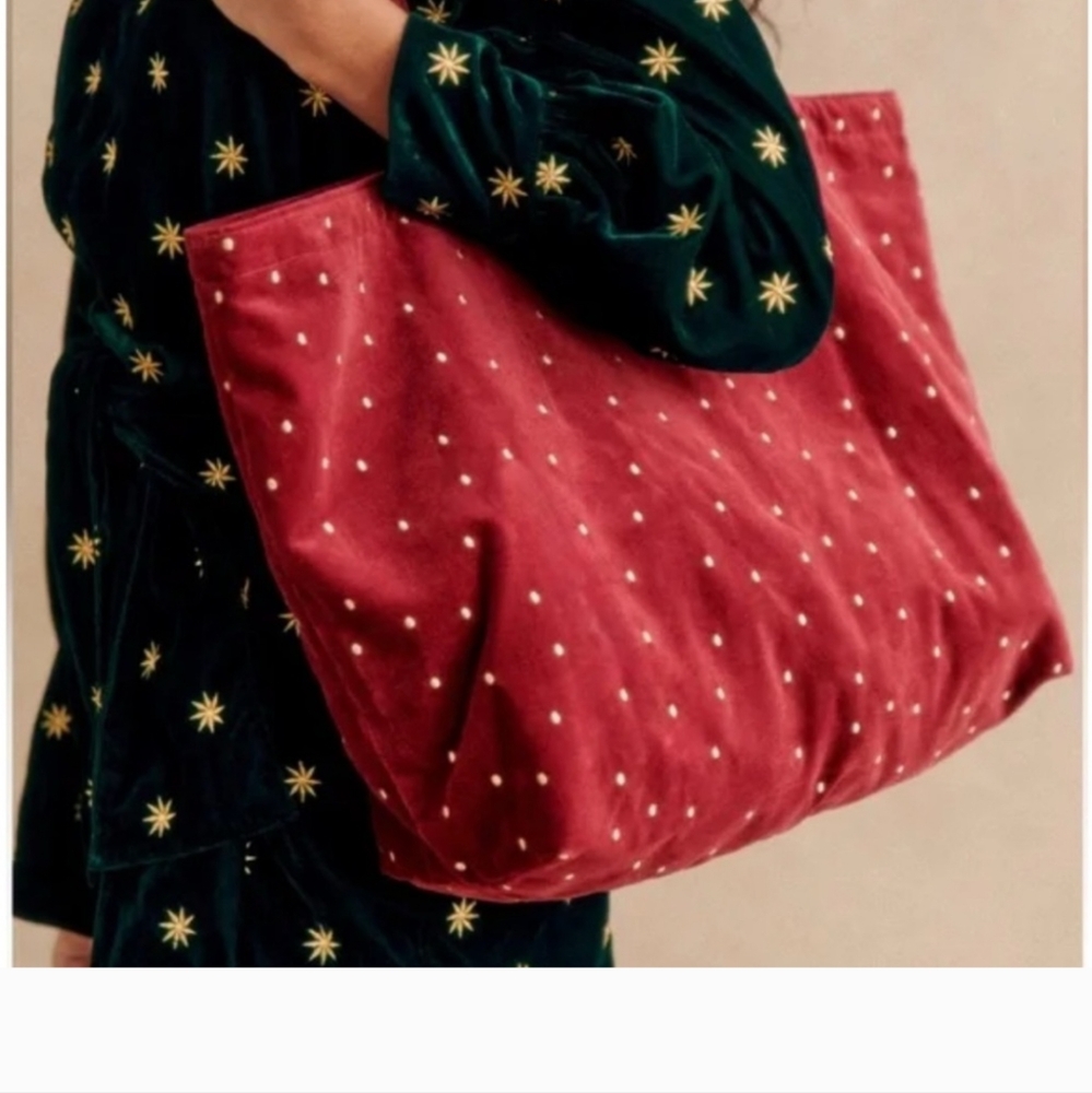 Sezane Tote Bag Burgundy/ Embroidered Polka Dots - Size TU